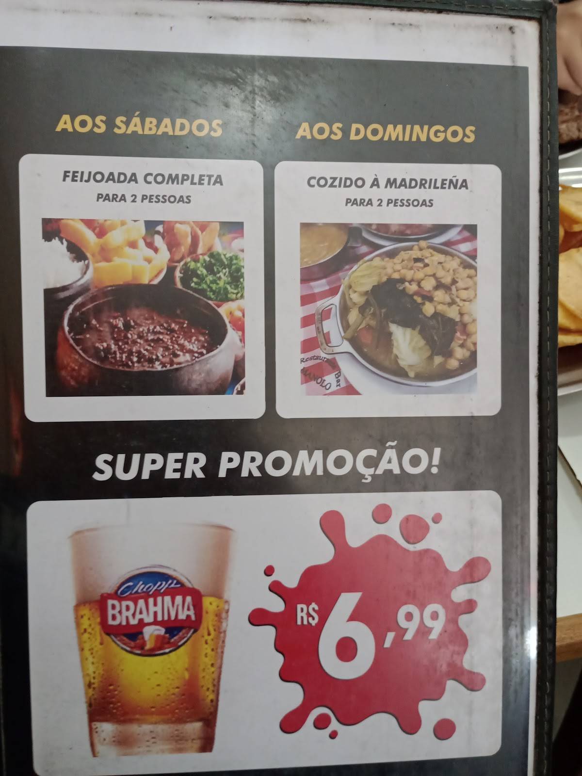 Manolo Bar e Restaurante cardápio