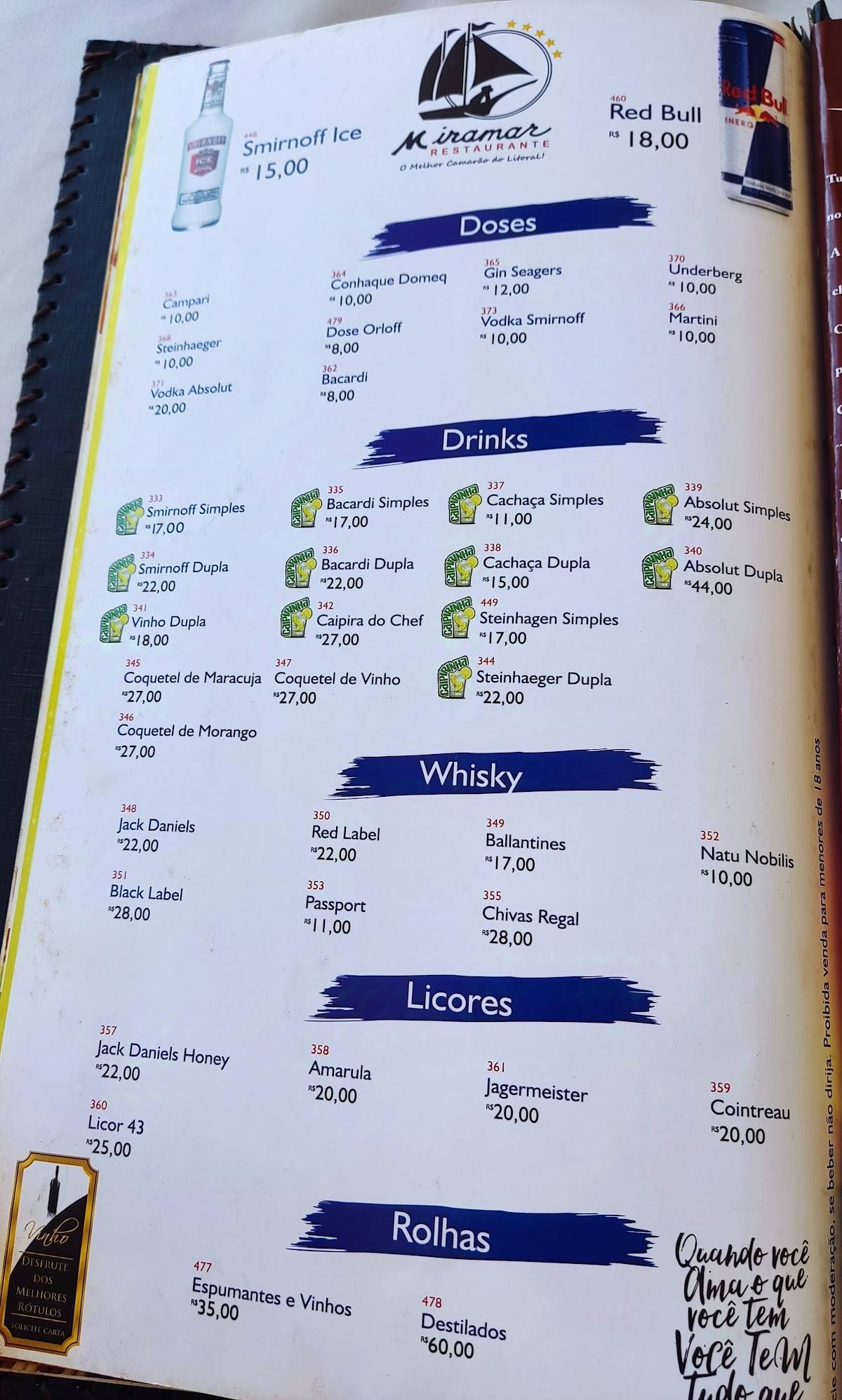 Restaurante Miramar cardápio