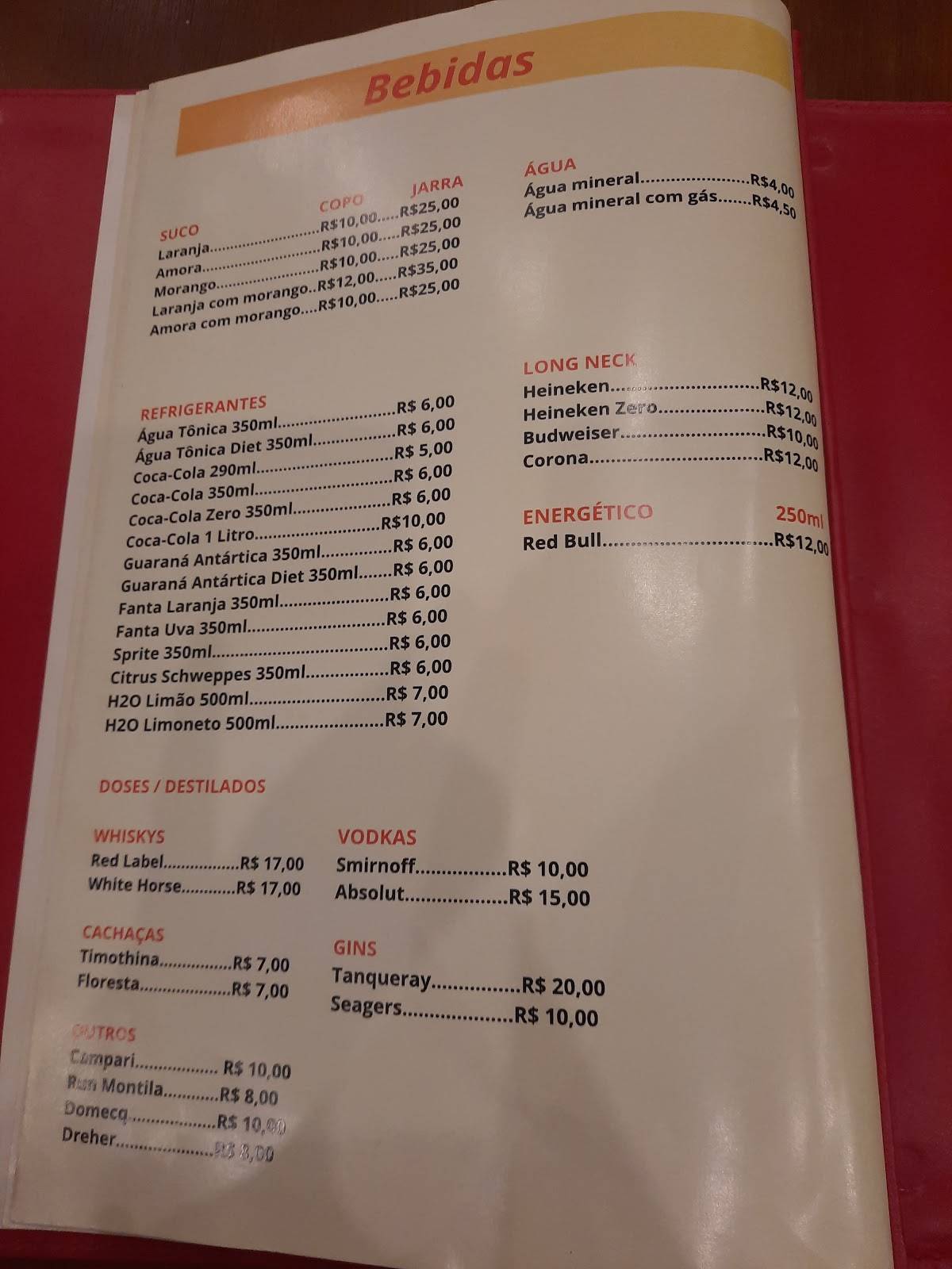 Restaurante Passos cardápio