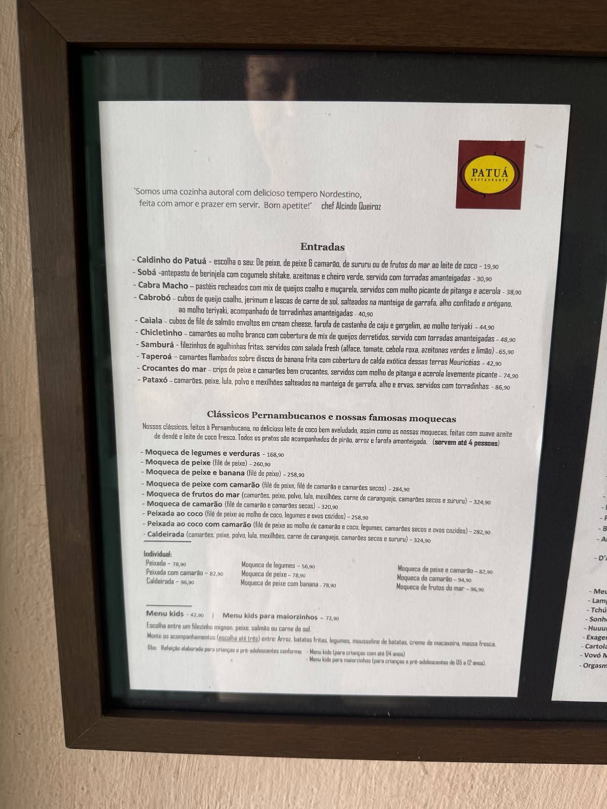 Patuá cardápio