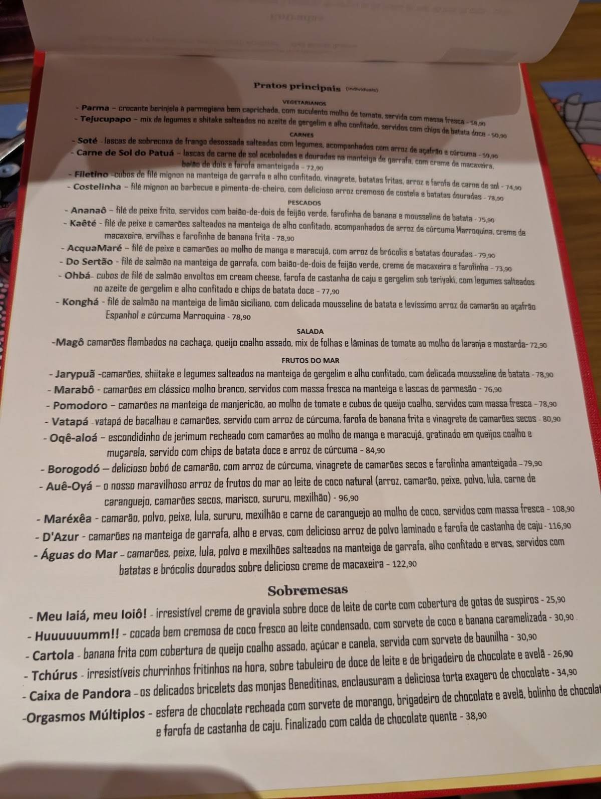 Patuá cardápio
