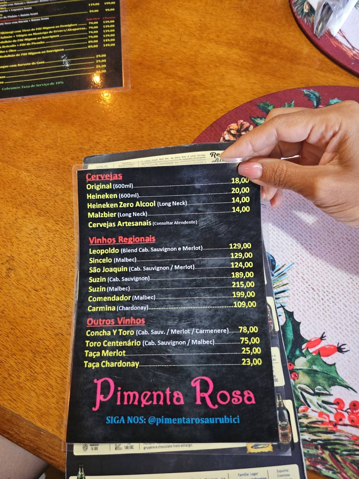 Restaurante Pimenta Rosa cardápio