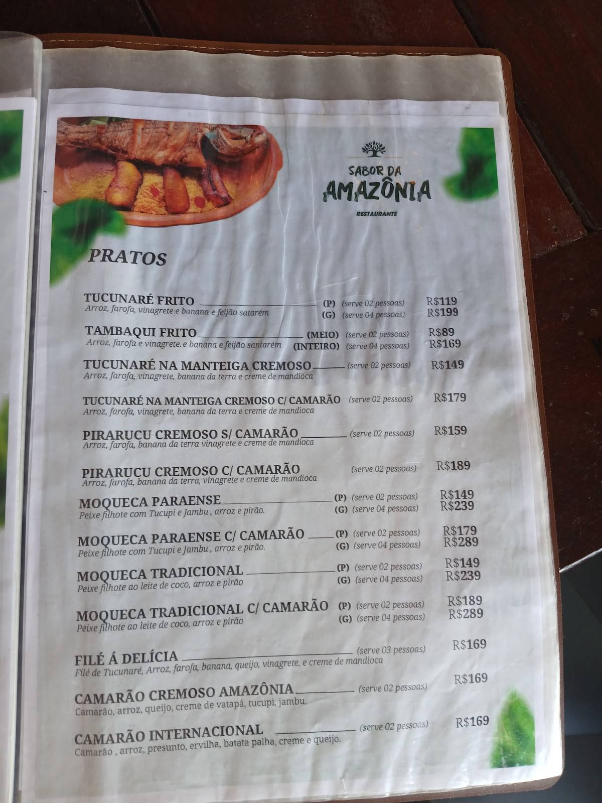 Restaurante Sabor da Amazônia cardápio