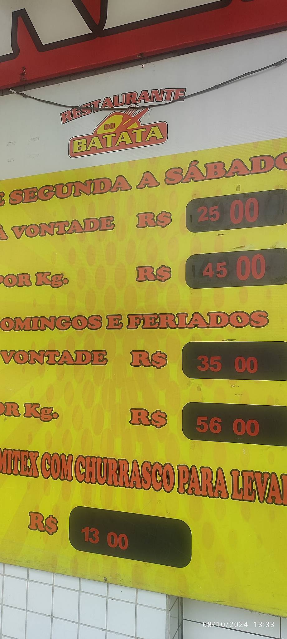 Restaurante do Batata cardápio