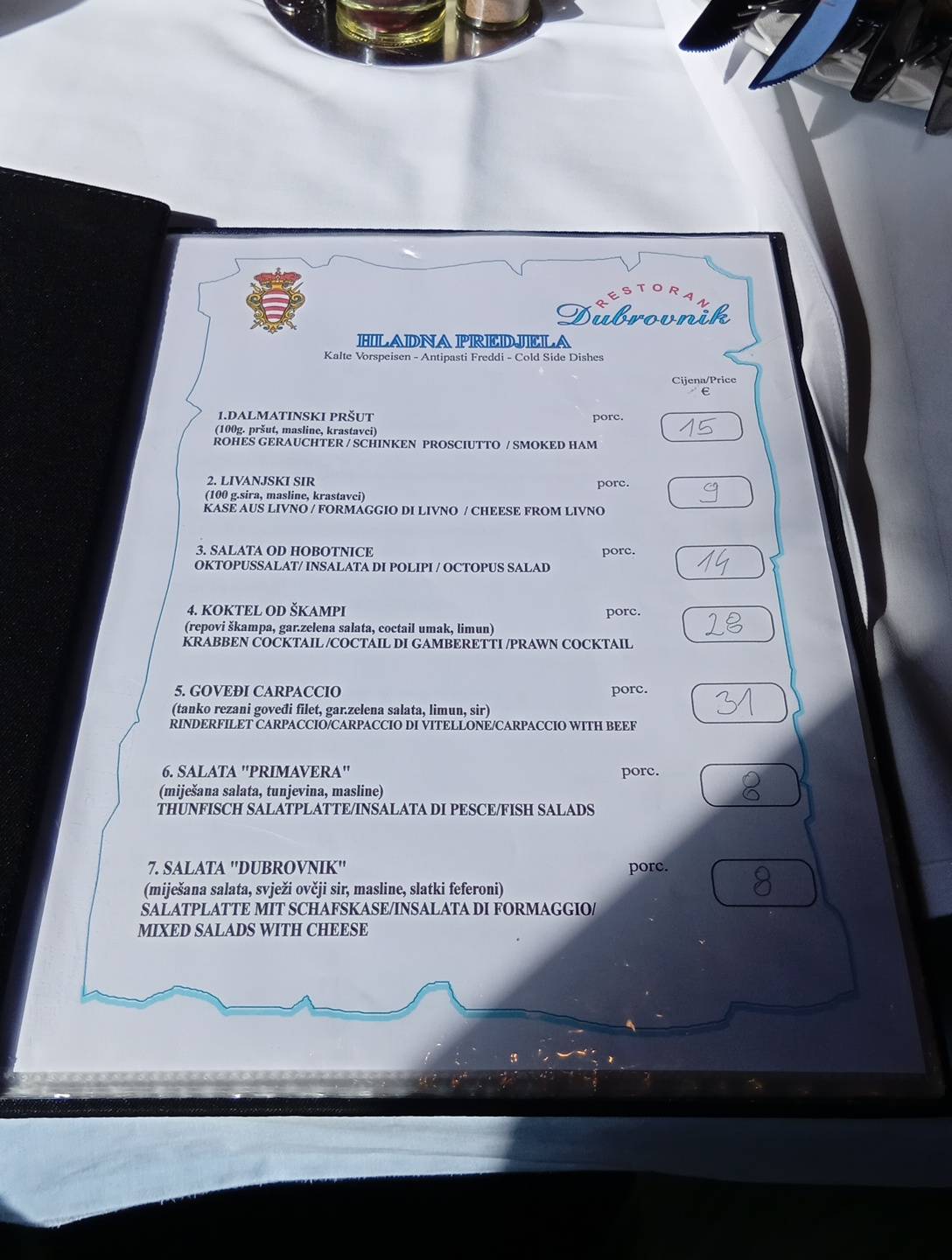 Menu di Restoran Dubrovnik 