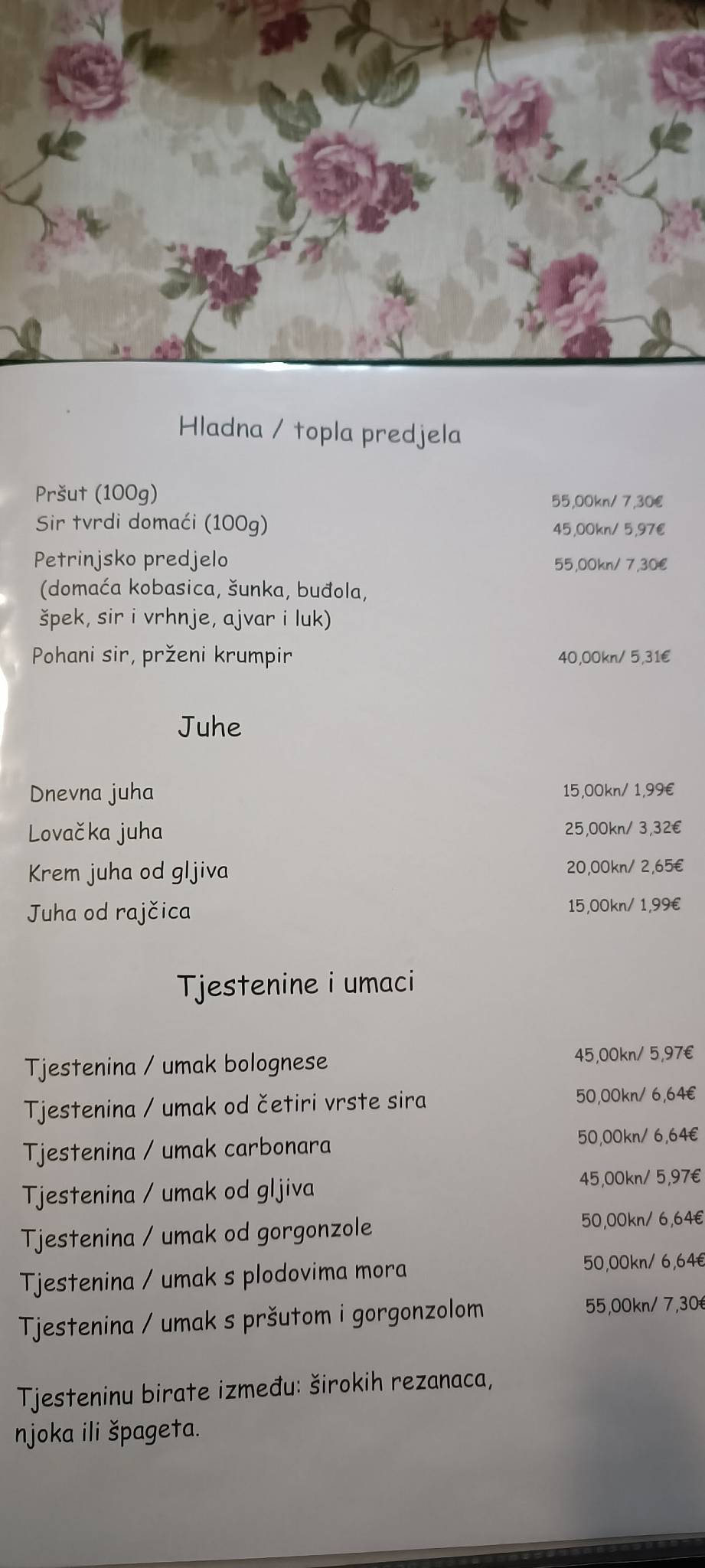 Menu di Restoran Štuka 