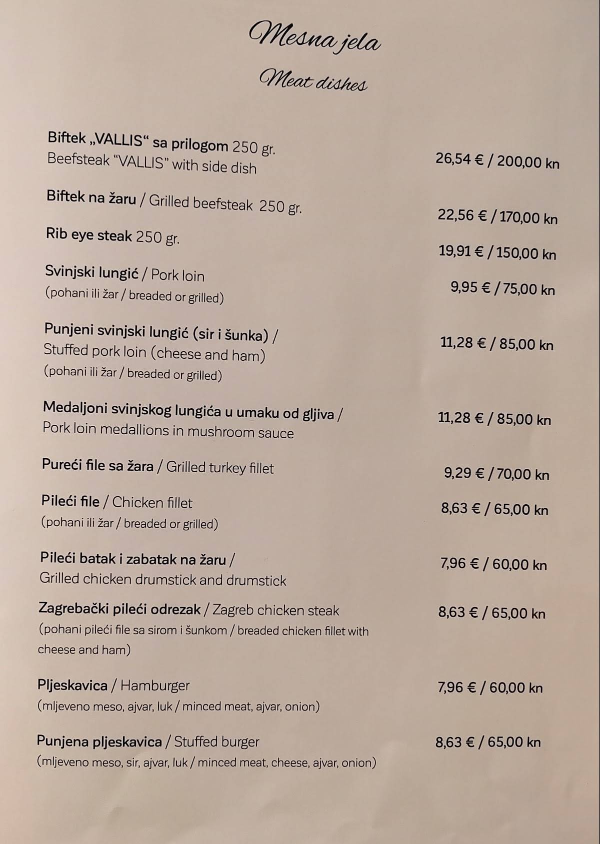 Menu di Restoran "Vallis" 