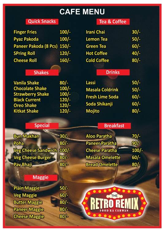 Retro Remix Caterers & Event Planners menu