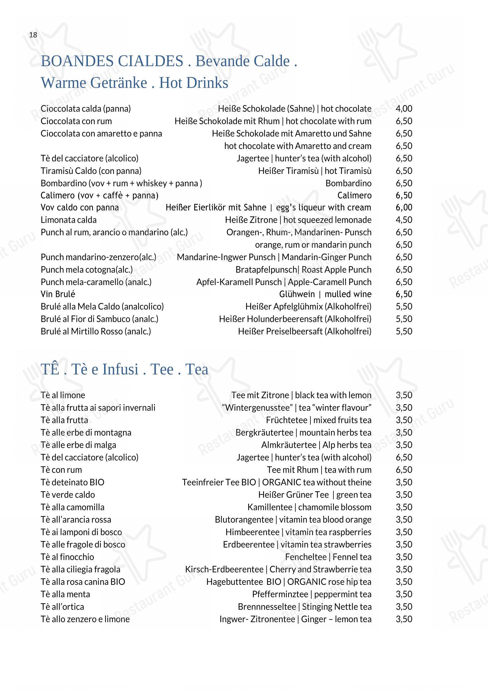 Menu per Rifugio Ütia Bioch in San Cassiano