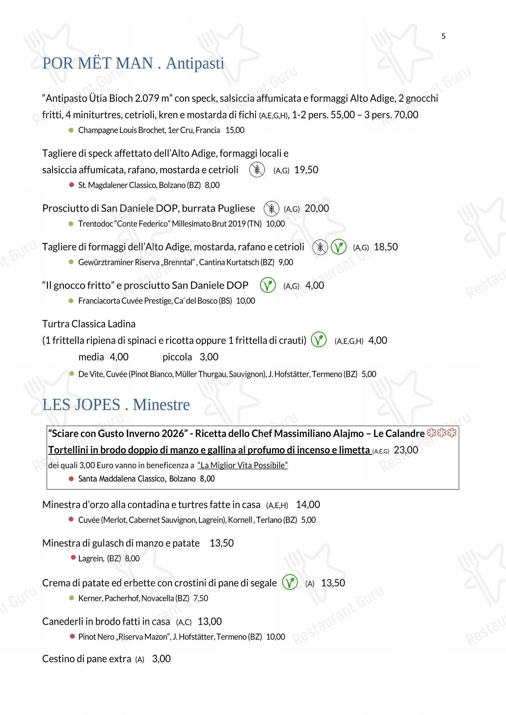 Menu di Rifugio Ütia Bioch - Menu