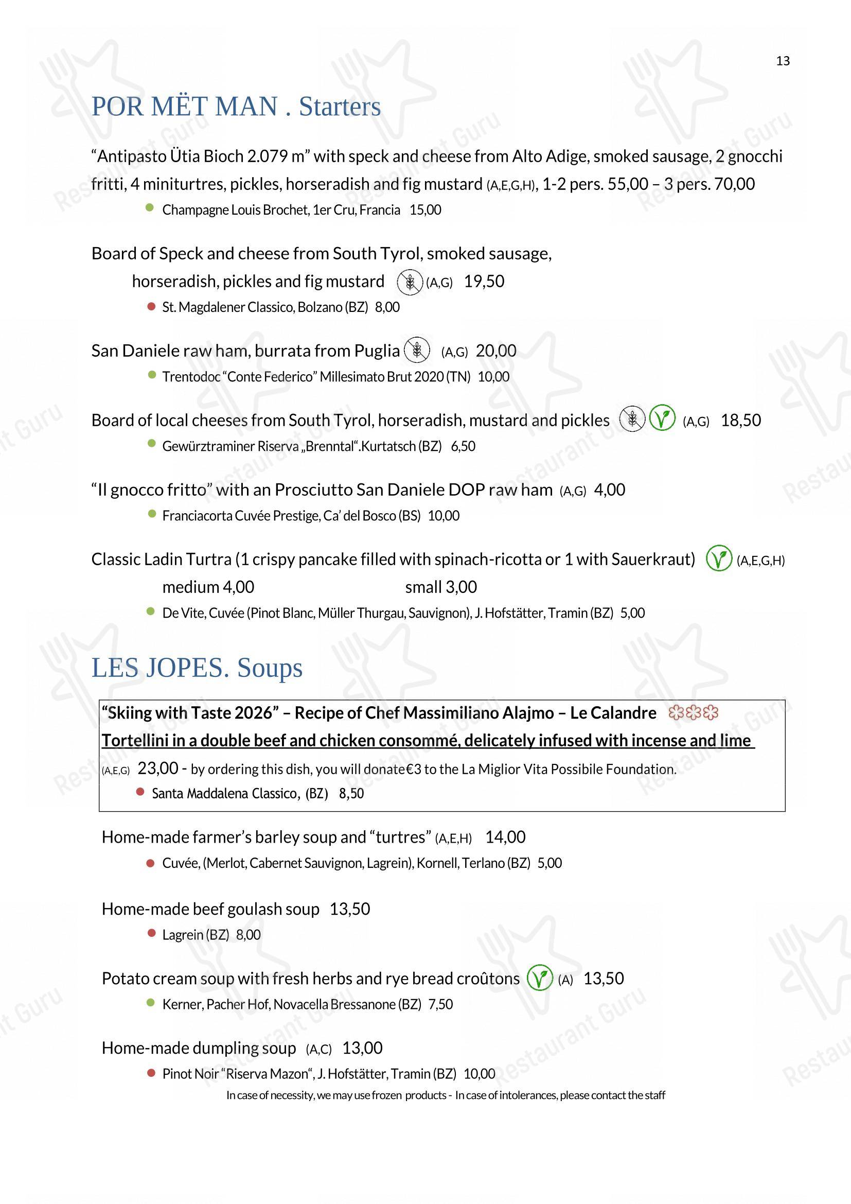 Rifugio Ütia Bioch in San Cassiano - Menu