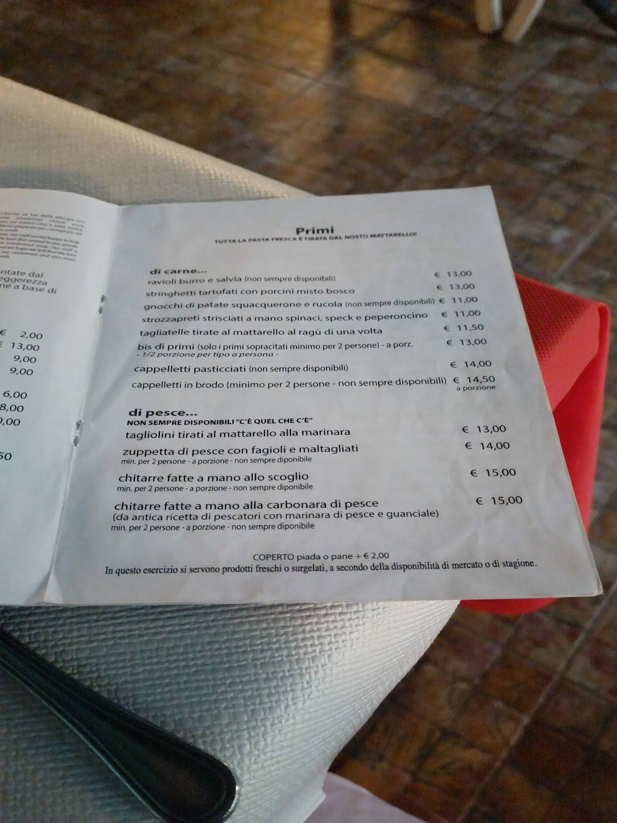 Menu di Osteria Grotta Rossa 