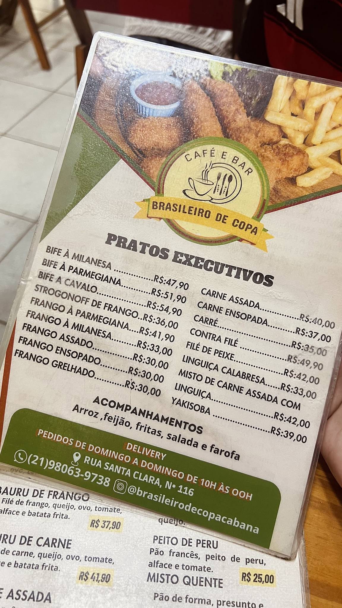 Brasileiro de Copa cardápio