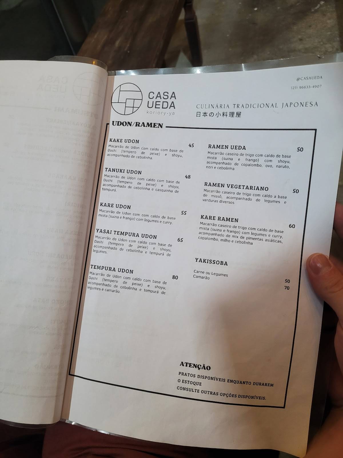 Casa Ueda cardápio