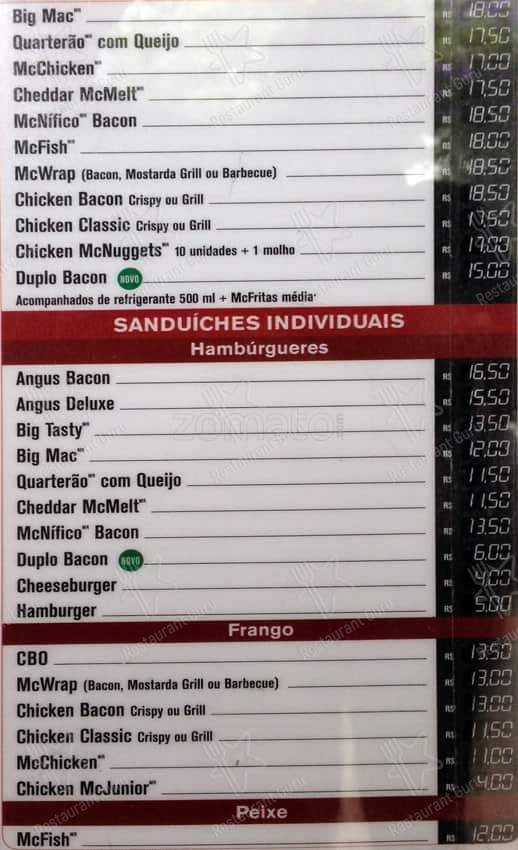 McDonald's cardápio