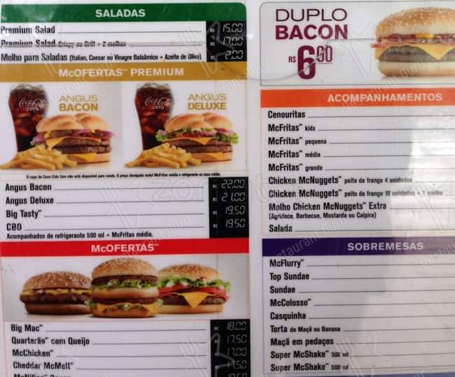 McDonald's cardápio