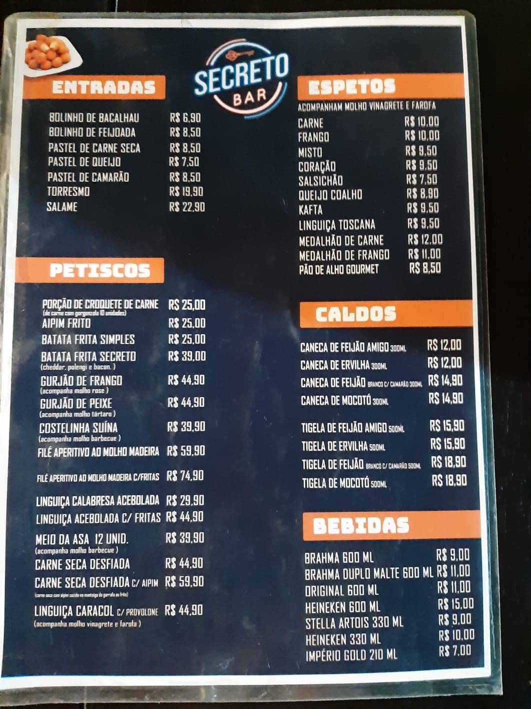 Secreto bar cardápio