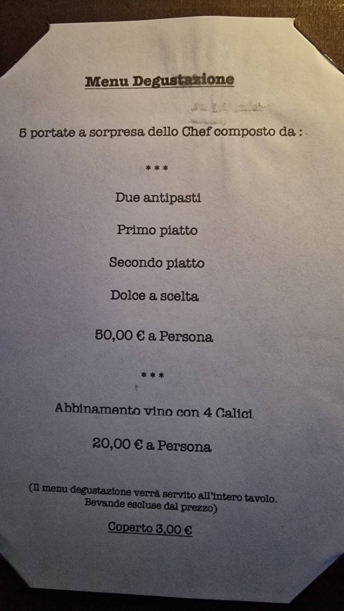 Menu de Fuori Rotta