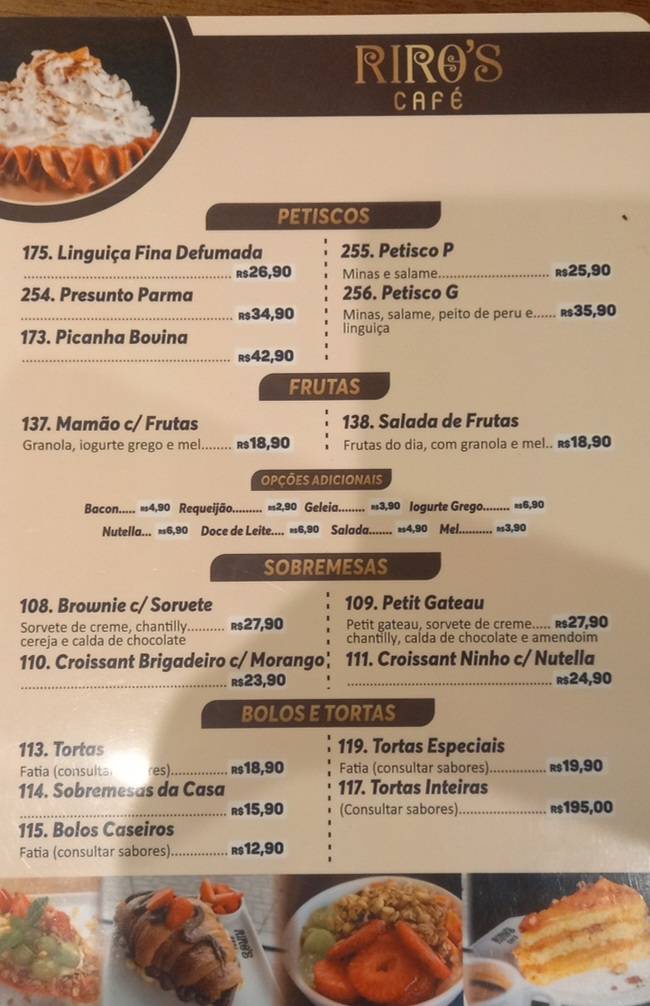 Riro's Café cardápio