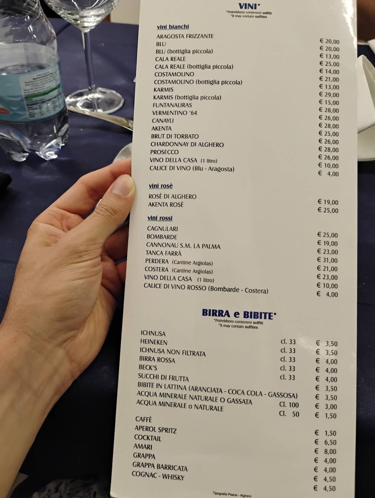 Menu di Ristorante Acquario 