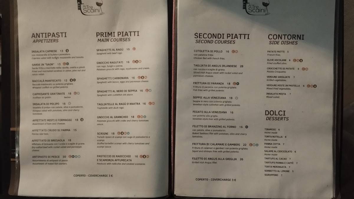 Menu di Ristorante Ai Tre Scaini 