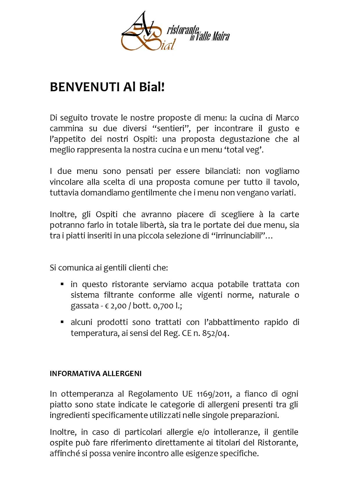 Menu di Ristorante Al Bial 
