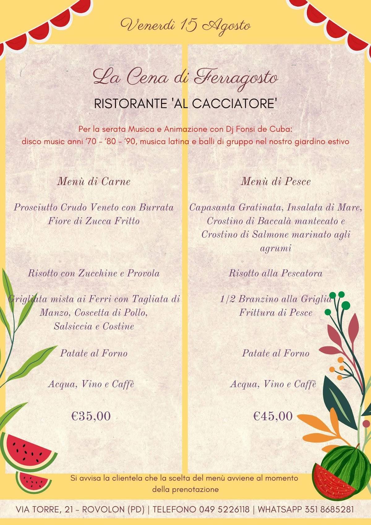 Menu di Ristorante Al Cacciatore Da Gino 
