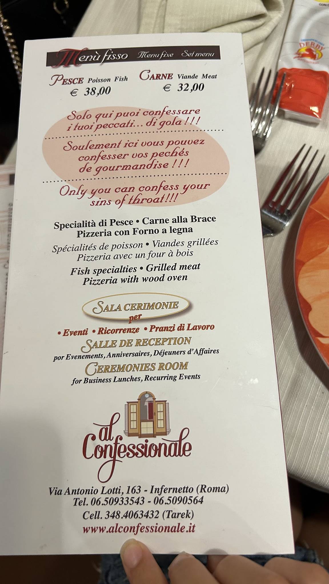 Menu di Ristorante Al Confessionale 