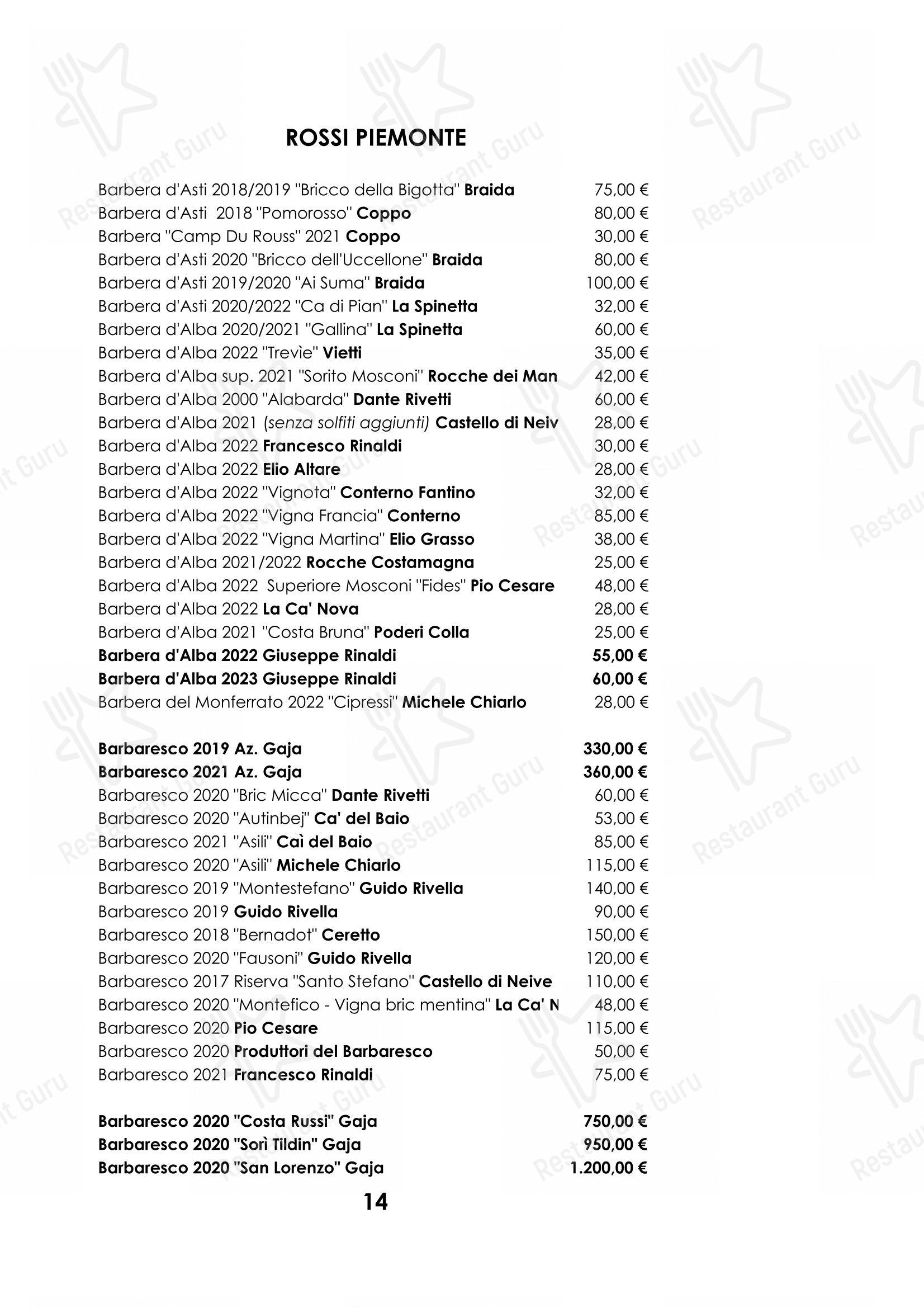 Ristorante Cocchi in Parma - Основное меню