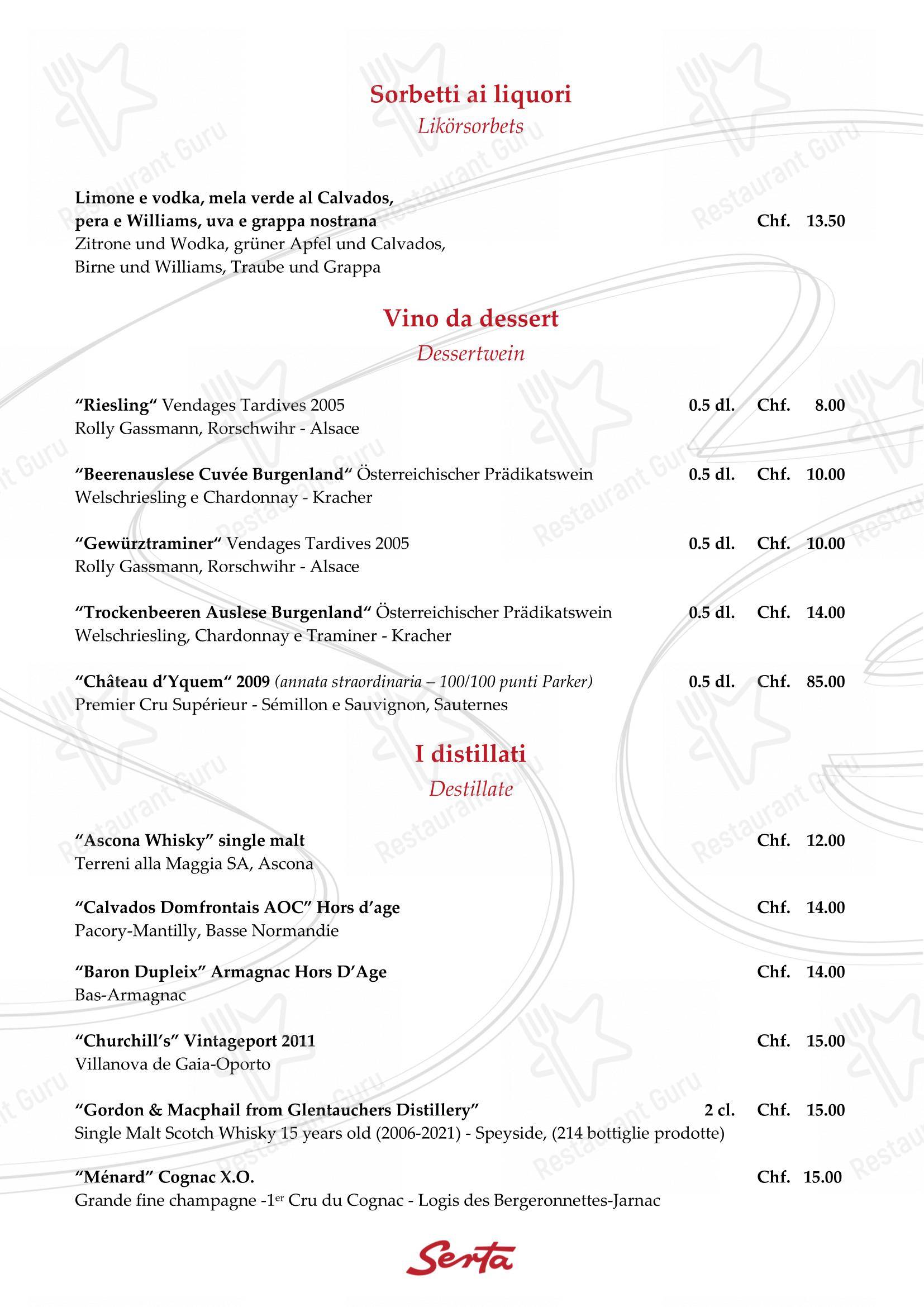 Ristorante Grotto Serta in Lamone - Menu bar
