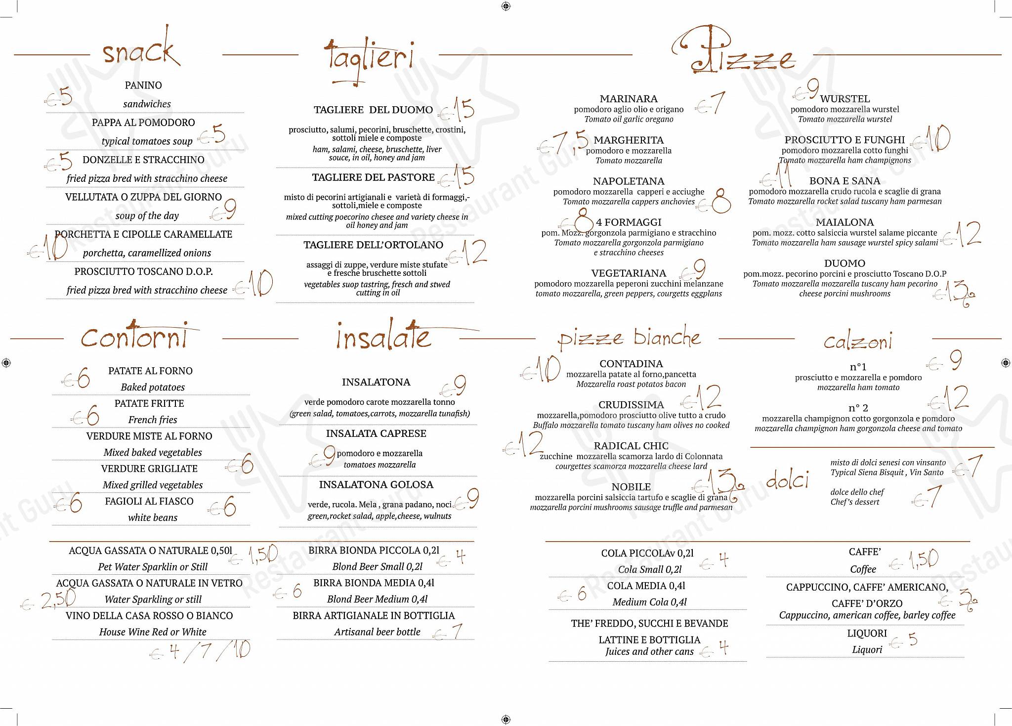 Menu da Ristorante il Duomo, Siena