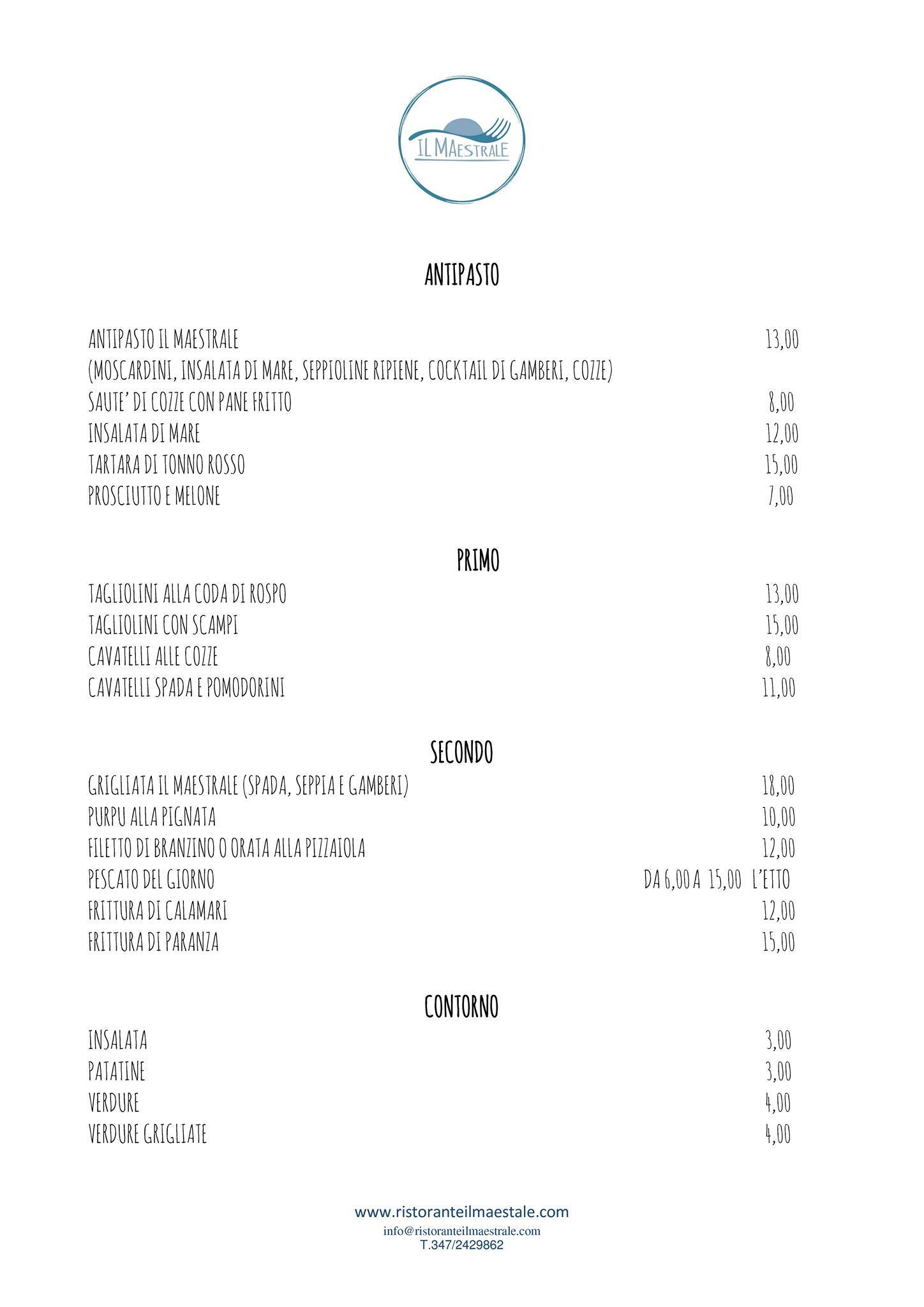 Menu di Ristorante Il Maestrale 