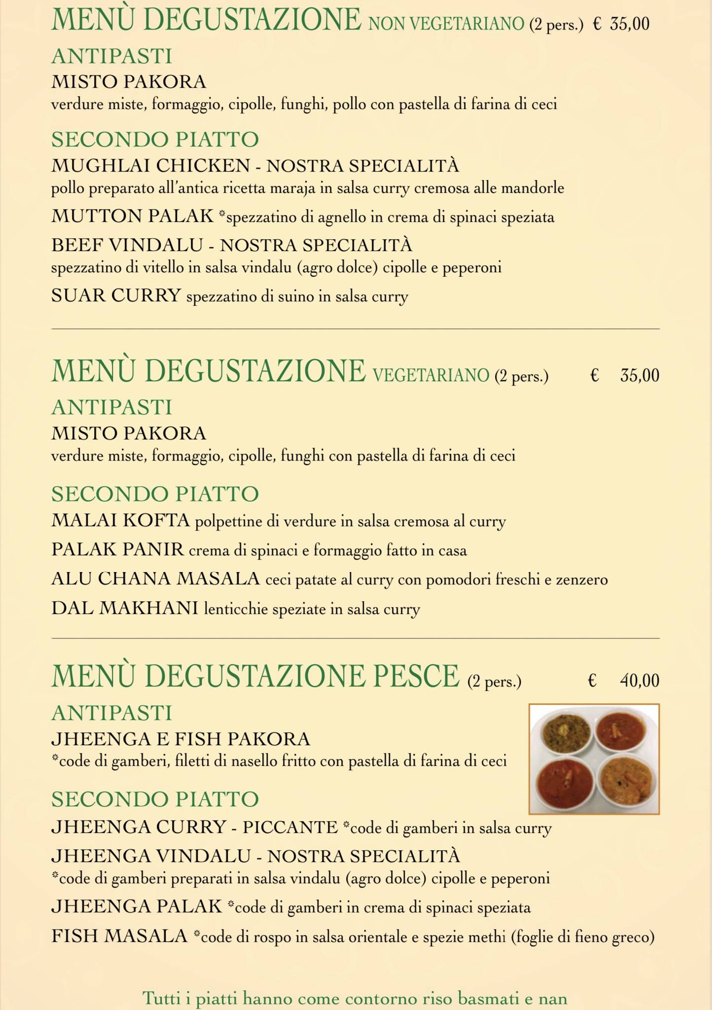 Menu di Ristorante Indiano e Pizzeria Tre Ponti 