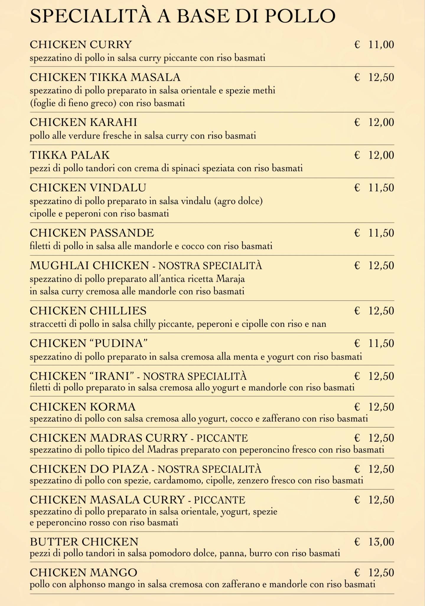 Menu di Ristorante Indiano e Pizzeria Tre Ponti 