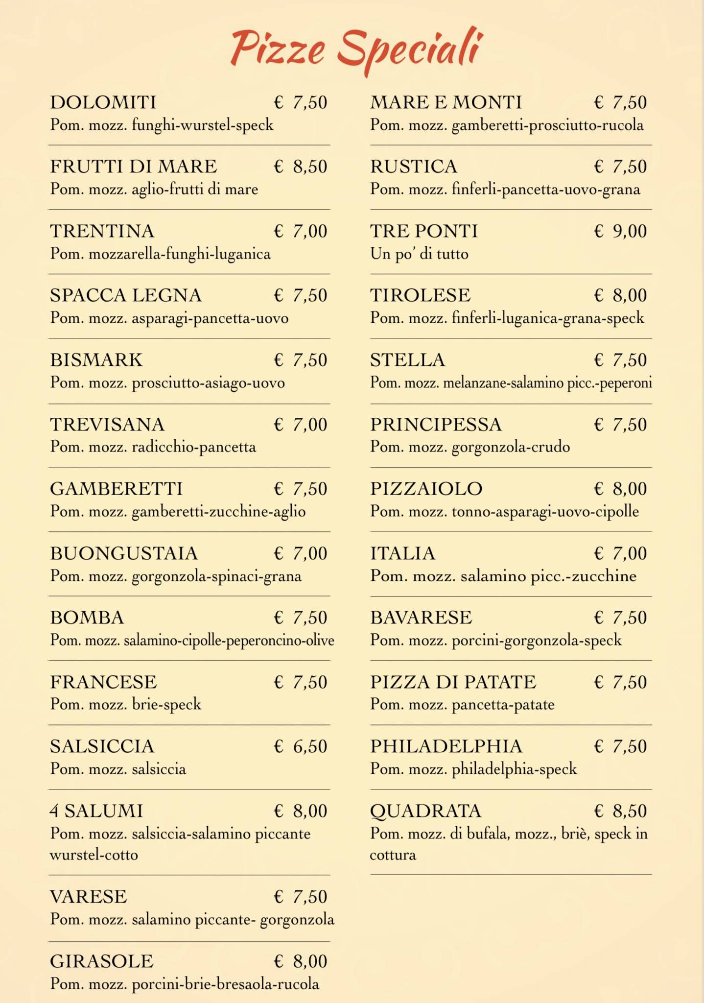 Menu di Ristorante Indiano e Pizzeria Tre Ponti 