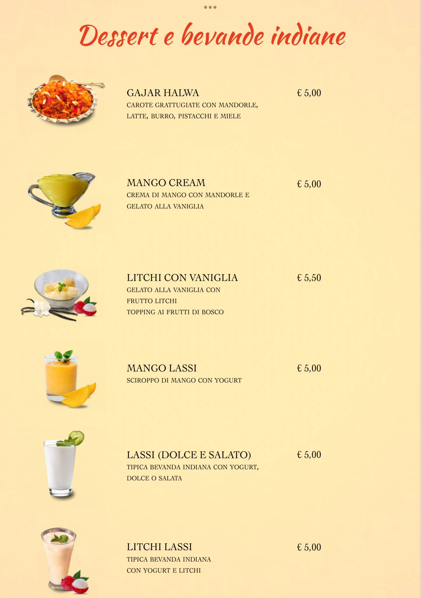 Menu di Ristorante Indiano e Pizzeria Tre Ponti 