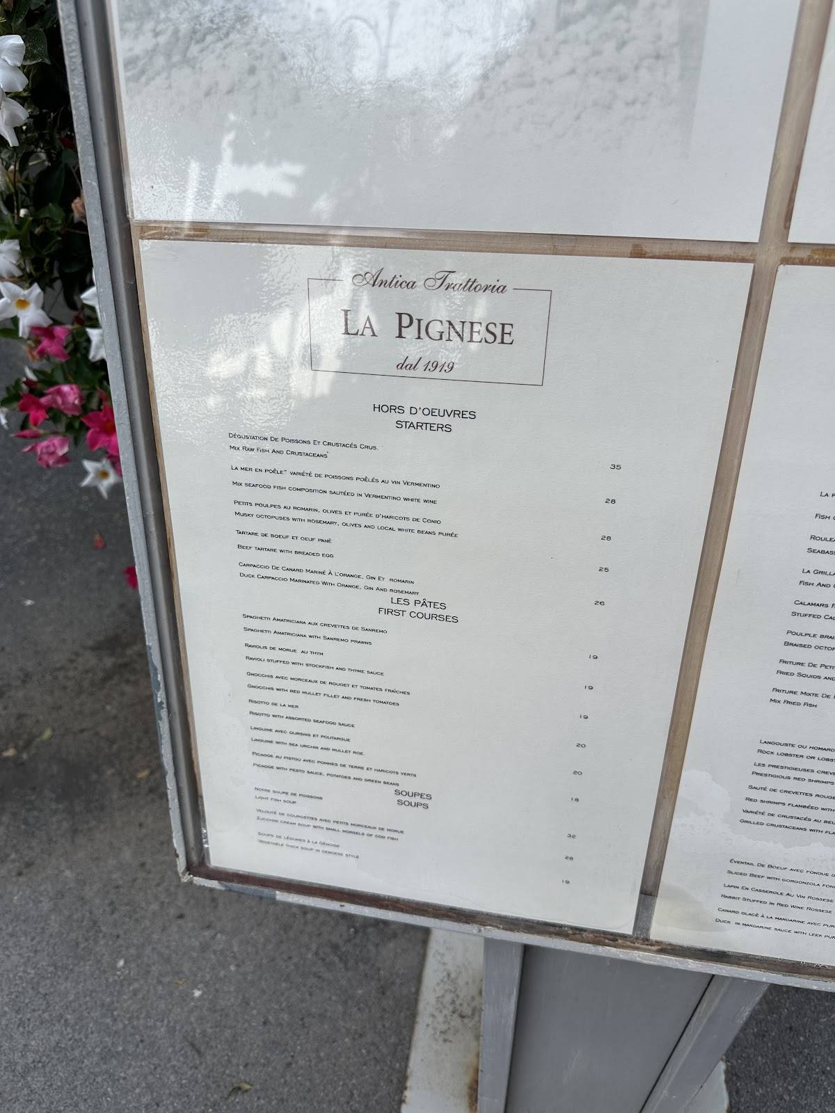 Menu di La Pignese 