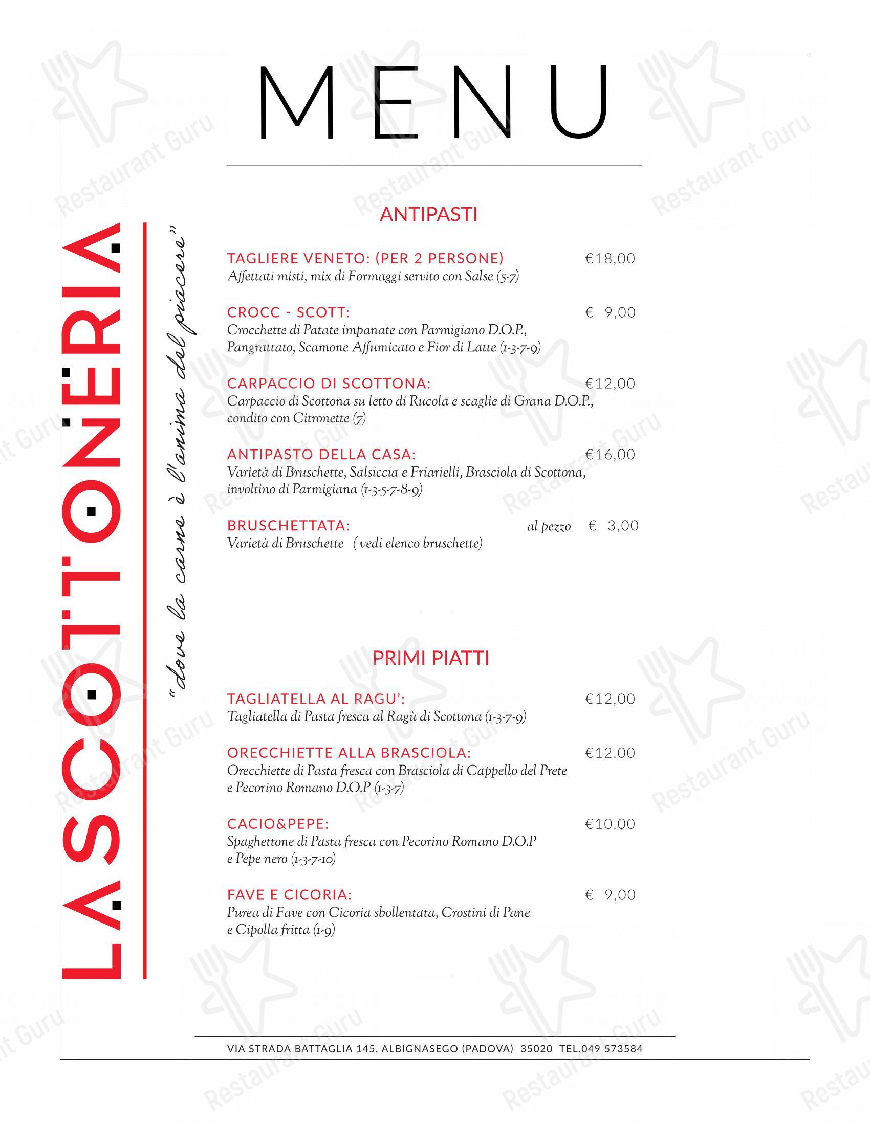 Ristorante La Scottoneria in Albignasego - Menu