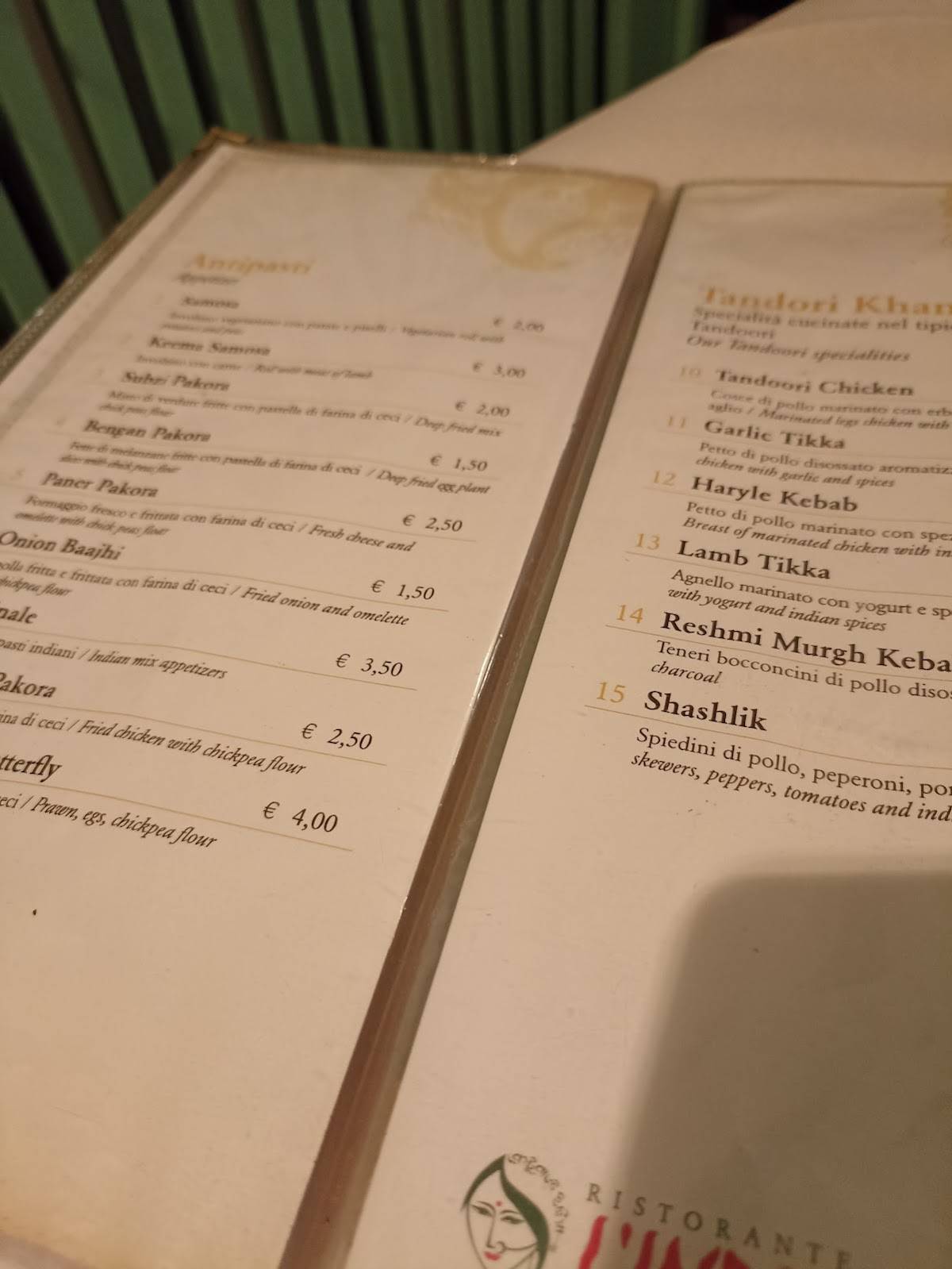 Menu di Ristorante L'india 