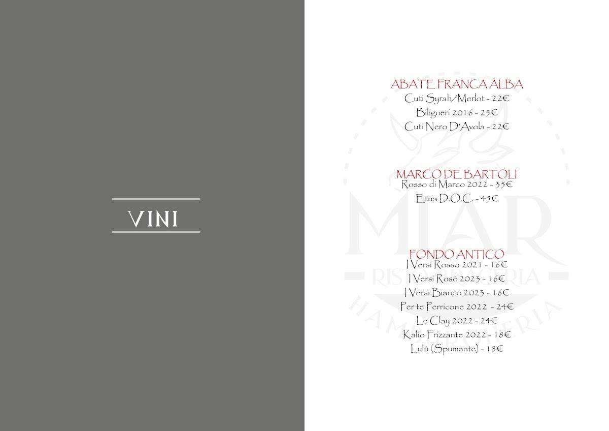 Menu di Ristorante Miar 