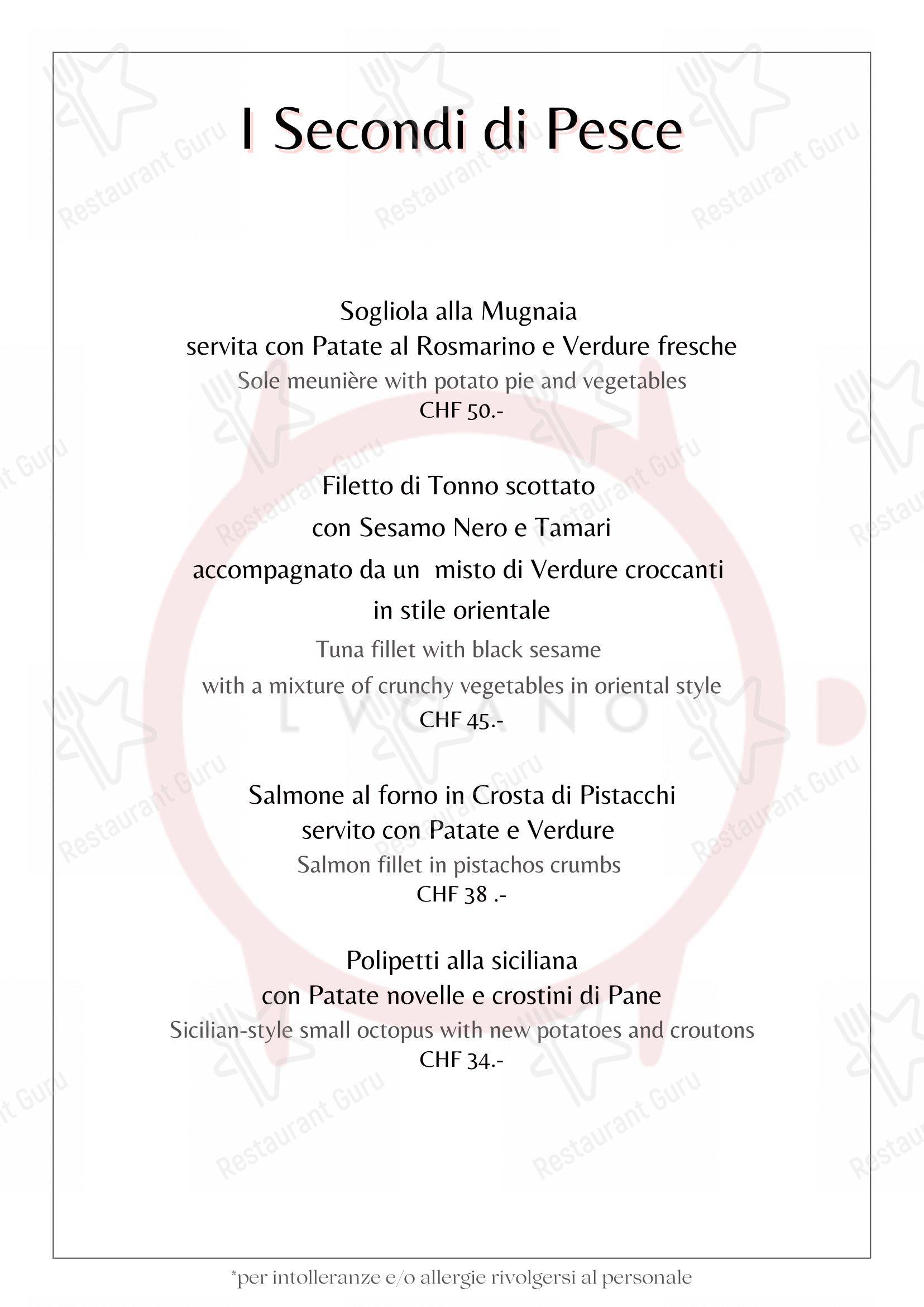 Основное меню per Ristorante Orologio in Lugano