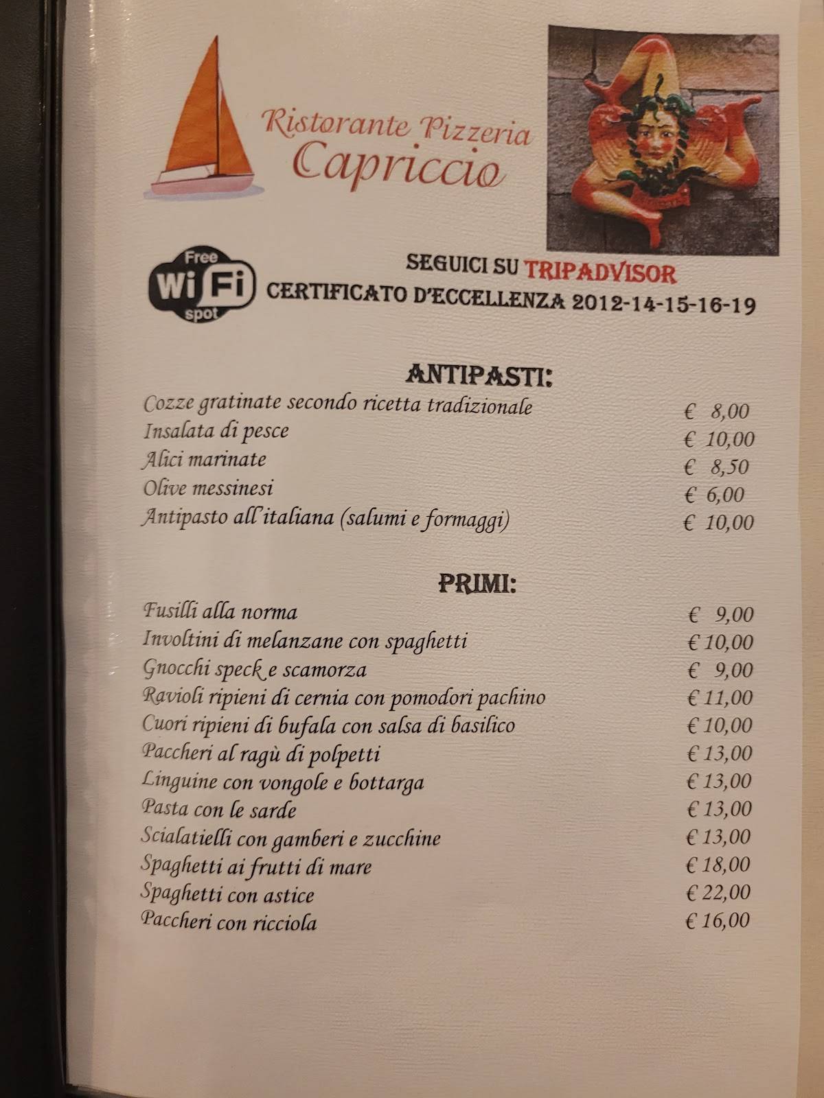 Menu di Ristorante Pizzeria Capriccio 