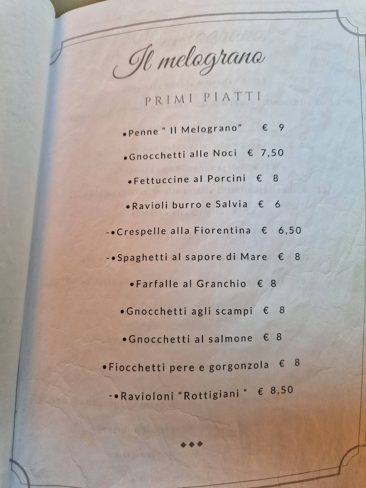 Menu di Ristorante Pizzeria Il Melograno 