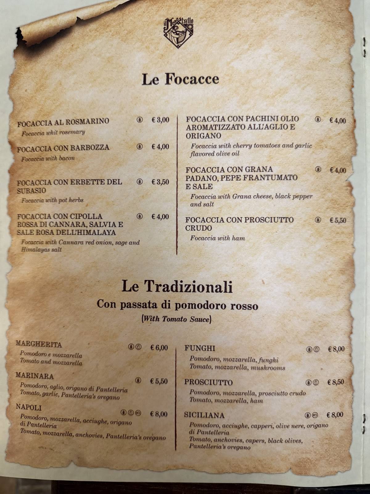 Menu di Ristorante Pizzeria Il Menestrello 