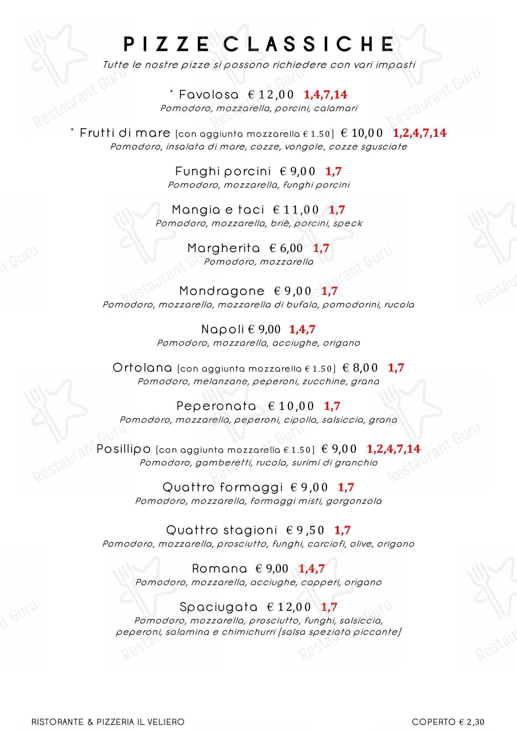 Menu per Ristorante Pizzeria Il Veliero ristorante