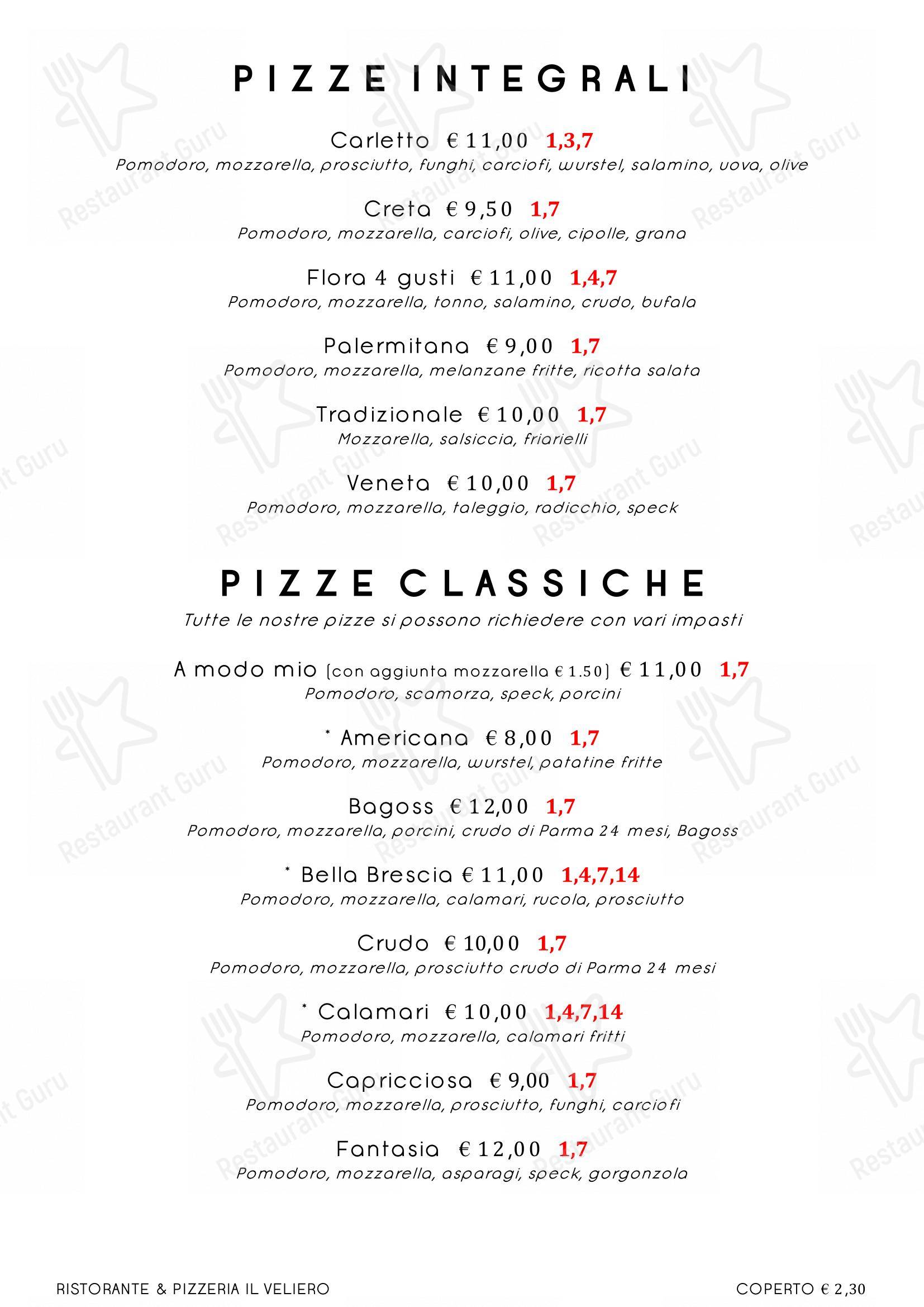 Menu per Ristorante Pizzeria Il Veliero ristorante