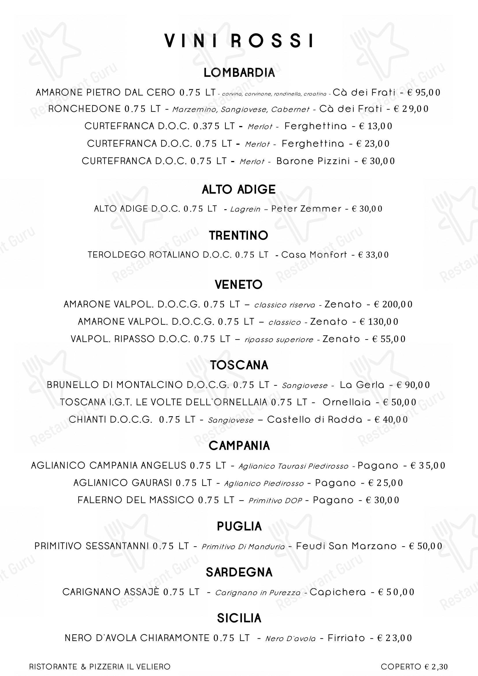 Menu per Ristorante Pizzeria Il Veliero ristorante