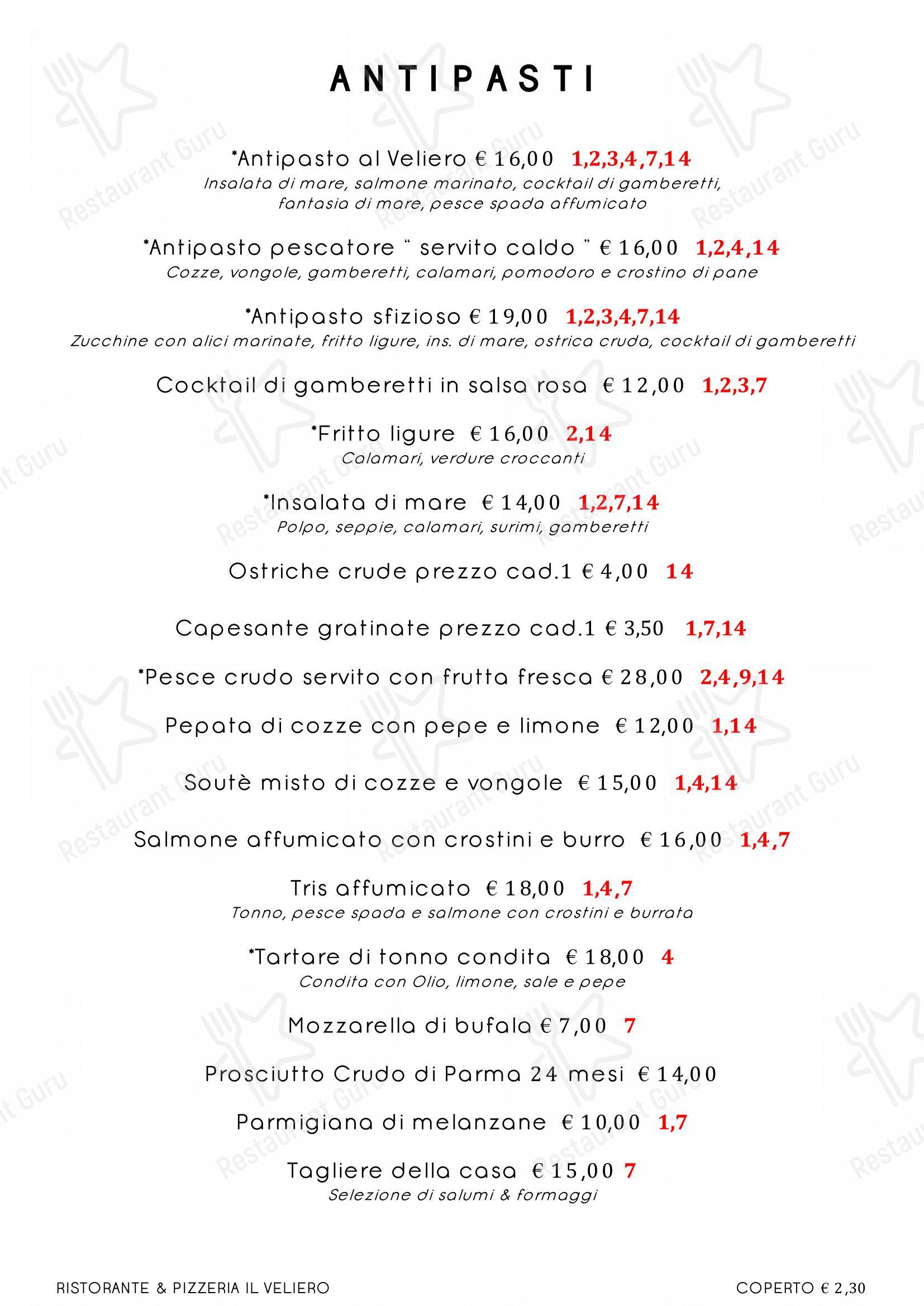Menu per Ristorante Pizzeria Il Veliero ristorante