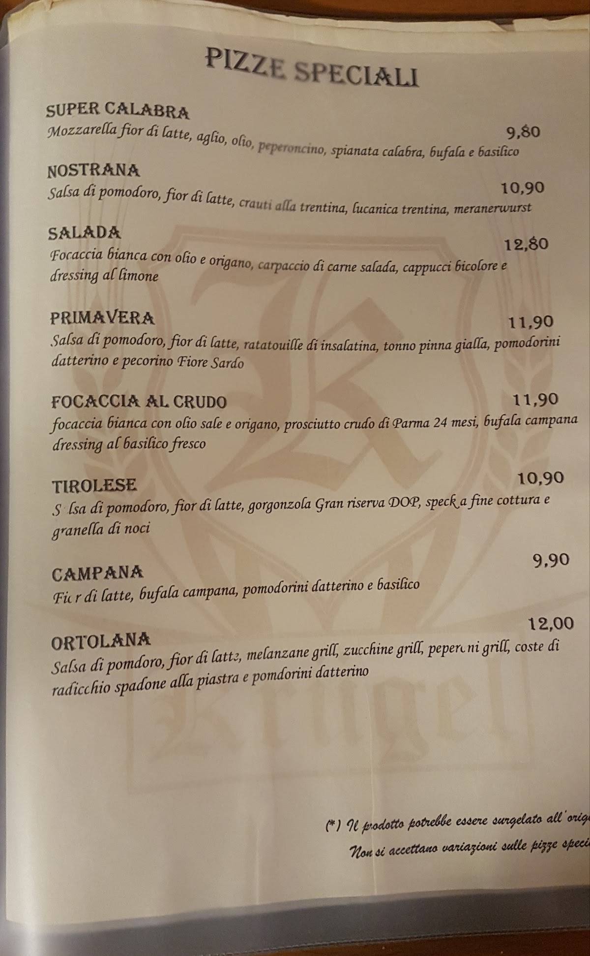 Menu di Ristorante Pizzeria Krügel 