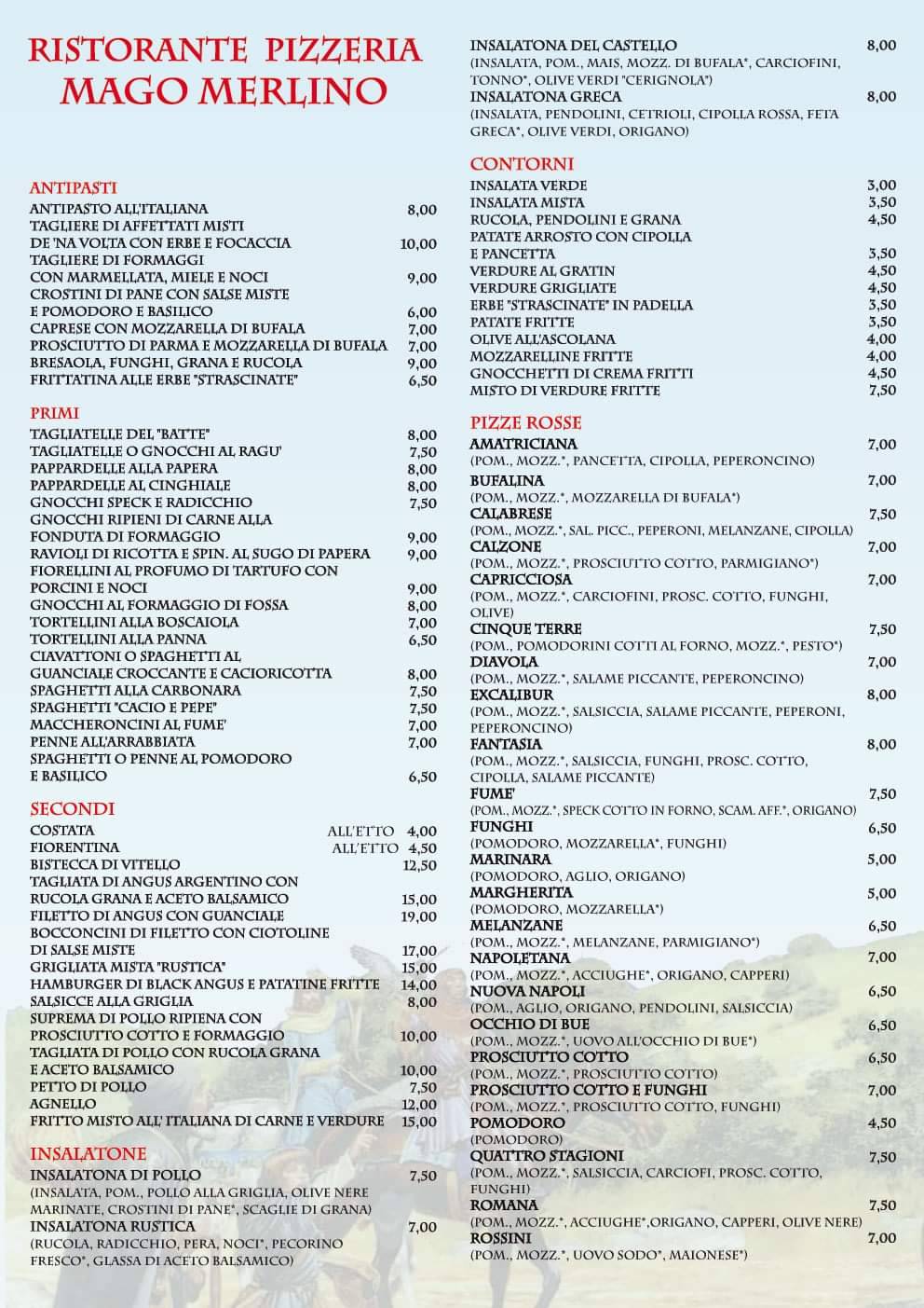 Menu di Ristorante Pizzeria Mago Merlino 
